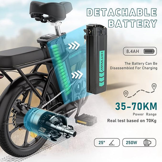 Hitway Bk5 Best Folding Electric Bike | 8.4Ah | 31miles | 15.5Mph - Green/White