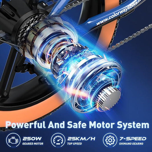 COLORWAY BK29 Electric city Bikes | 15ah | 62miles | 15Mph - OrangeBlack/OrangeBlue for Adults