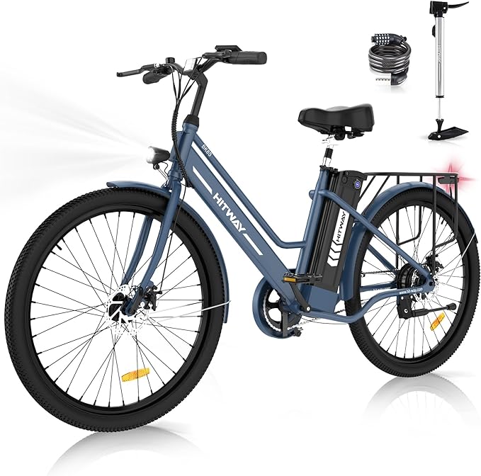 HITWAY Electric Bikes BK8S | 8.4Ah | 37 miles | 15.5mph - Black/White/Blue