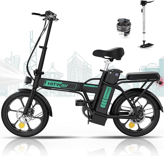 Hitway Bk5 Best Folding Electric Bike | 8.4Ah | 31miles | 15.5Mph - Green/White
