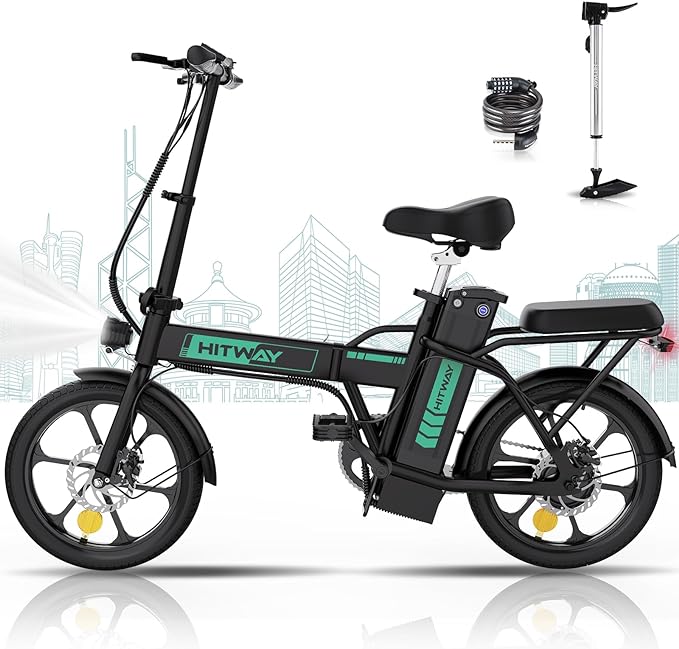 Hitway Bk5 Best Folding Electric Bike | 8.4Ah | 31miles | 15.5Mph - Green/White