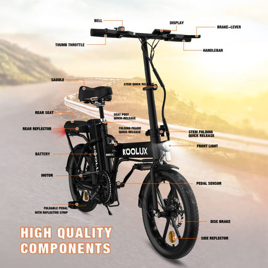 KOOLUX BK5 Folding E Bike | 10 Ah | 43 miles | 15 Mph - Black