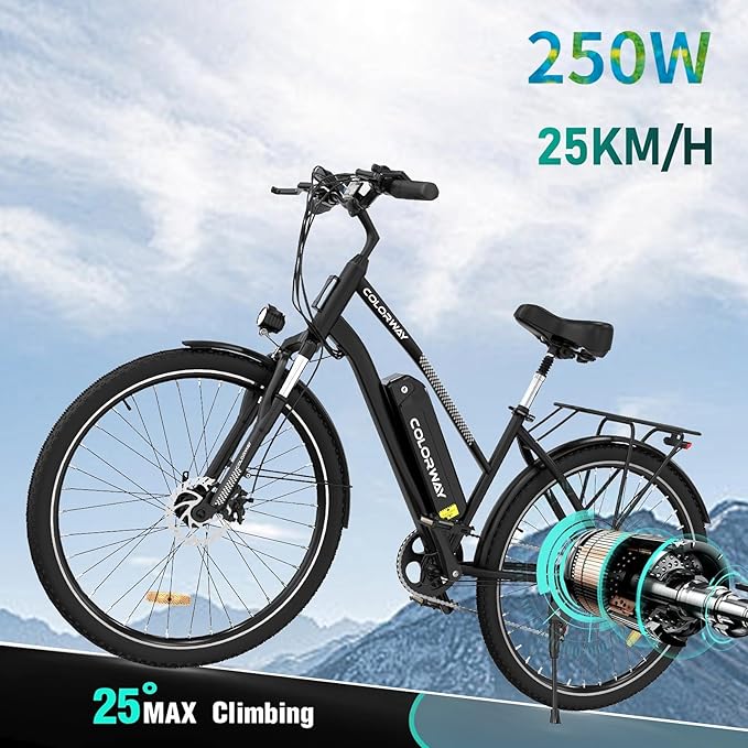 COLORWAY BK27 Affordable Electric Bicycle | 15Ah | 62Miles | 15Mph - Black
