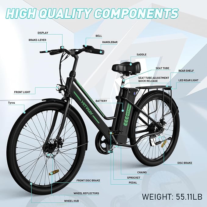 HITWAY Electric Bikes BK8S | 8.4Ah | 37 miles  | 15.5mph - Black/White/Blue