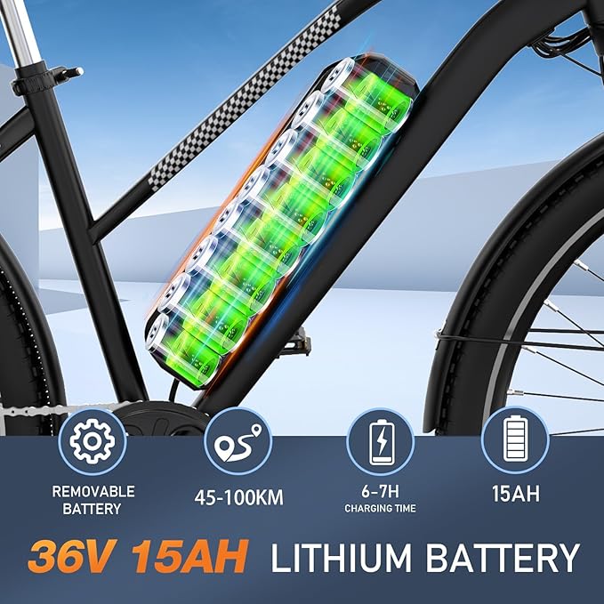 COLORWAY BK27 Affordable Electric Bicycle | 15Ah | 62Miles | 15Mph - Black