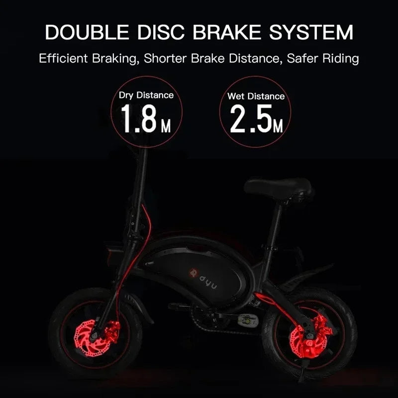 DYU D3F Electric Bike | 10Ah | 45 Miles | 15 Mph - Black