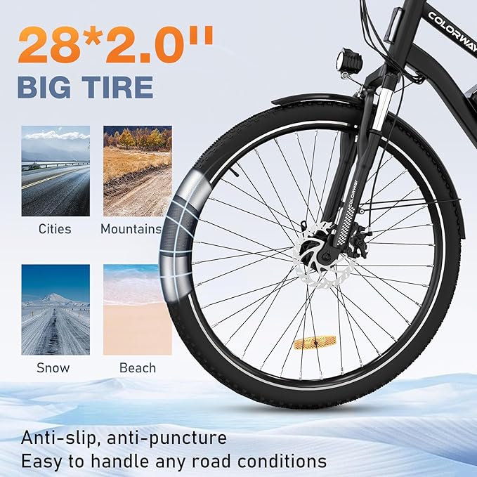 COLORWAY BK27 Affordable Electric Bicycle | 15Ah | 62Miles | 15Mph - Black