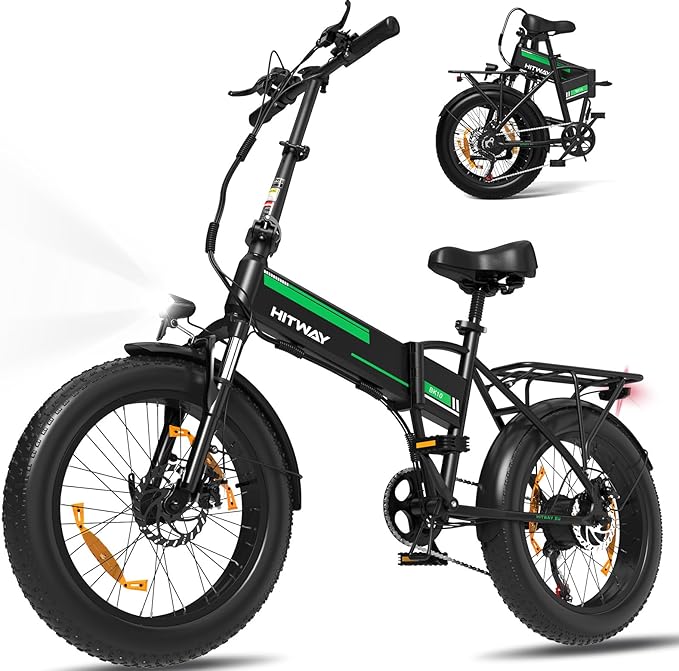 Hitway Electric Bike BK10 | 12Ah | 55 miles| 15 mph - Green/orange
