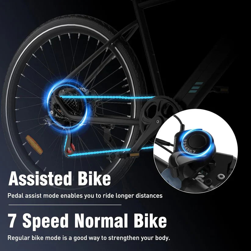 HITWAY BK19 Best Electric Mountain Bike | 12Ah | 75miles | 15.5Mph - Black/White/SkyBlue