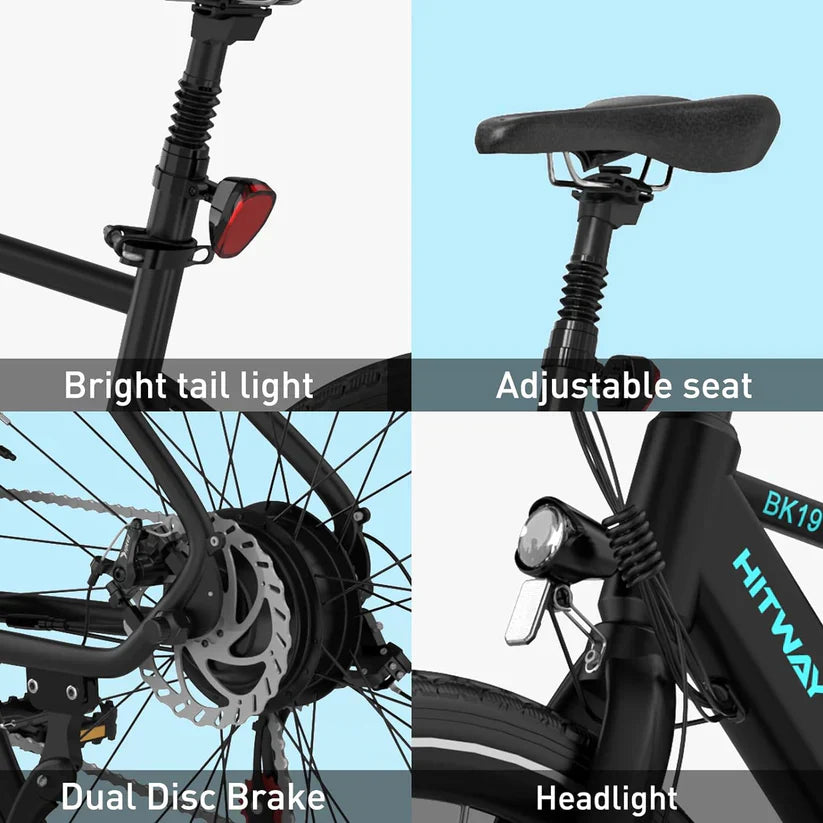 HITWAY BK19 Best Electric Mountain Bike | 12Ah | 75miles | 15.5Mph - Black/White/SkyBlue