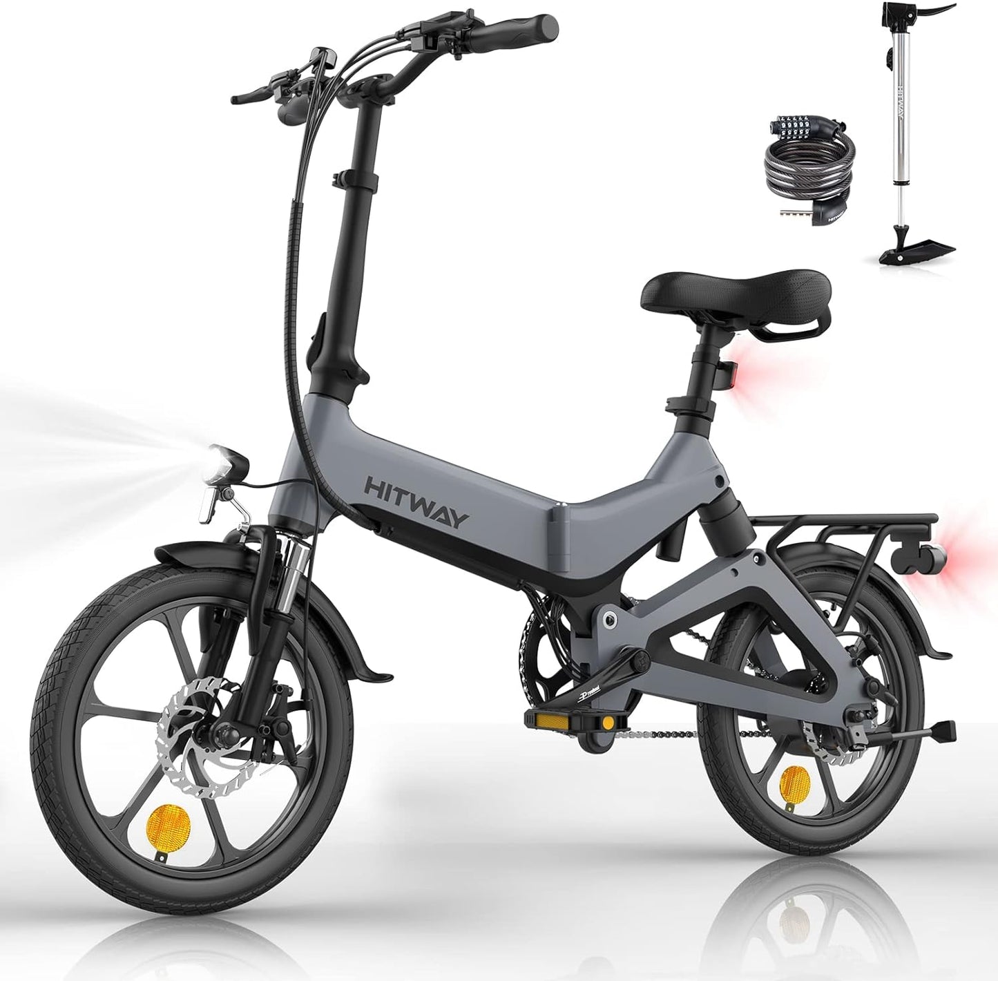 BK2 Hitway Folding Electric Bike | 7.8Ah | 31 miles | 15.5 Mph - Grey / Black Green