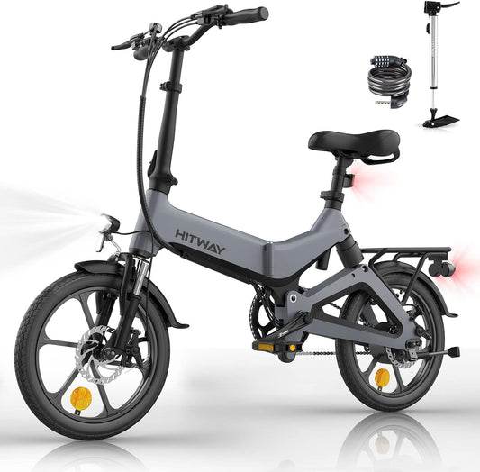BK2 Hitway Folding Electric Bike | 7.8Ah | 31 miles | 15.5 Mph - Grey / Black Green