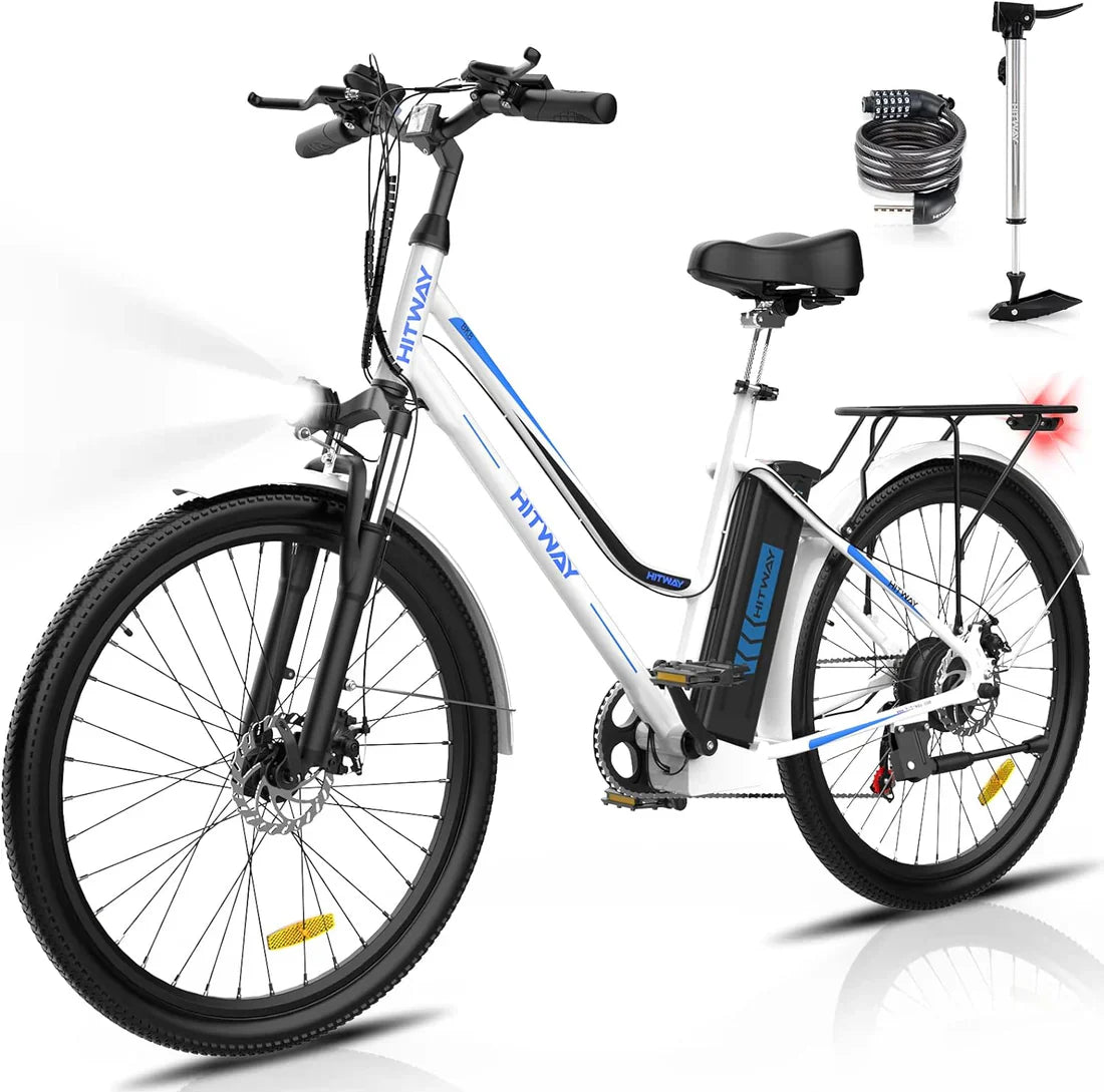 Hitway BK8 Electric Bike UK | 11.2Ah |  55 miles | 15.5 Mph - Black/White