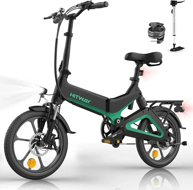 BK2 Hitway Folding Electric Bike | 7.8Ah | 31 miles | 15.5 Mph - Grey / Black Green